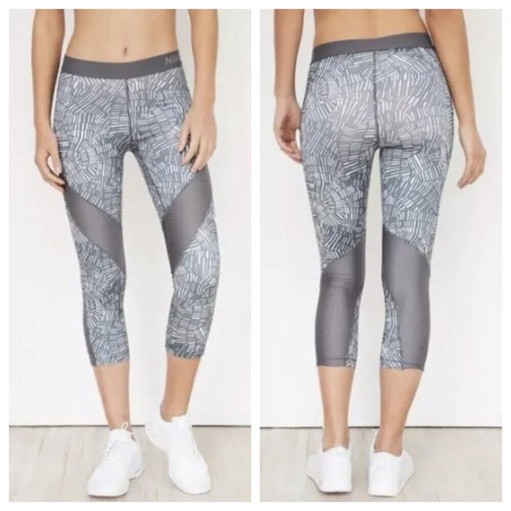 Nike Pro Women's HyperCool Tidal Capri Legging Gray White Size XL